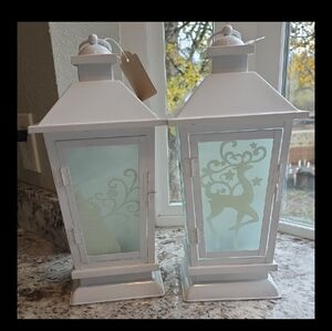 Decorative Lantern Set with Reindeer and Snowman Design